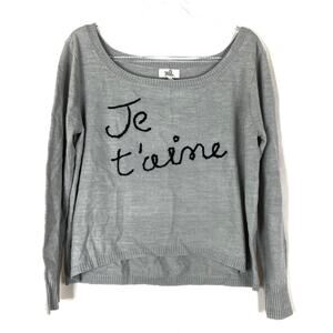 Black Poppy Je T'aime I Love You Gray Slouchy 100% Acrylic Sweater Womens Large
